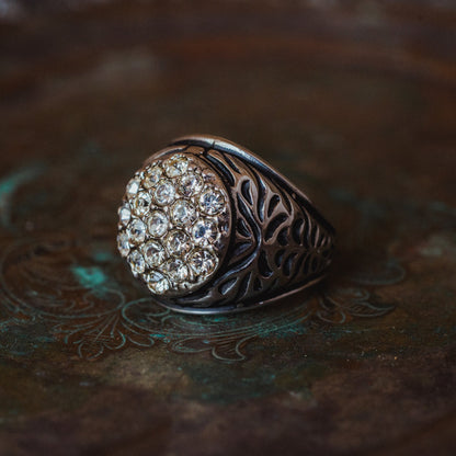 Vintage Men's Ring Clear Austrian Crystals 18k White or Yellow Gold Electroplated Made in USA by PVD Vintage Jewelry