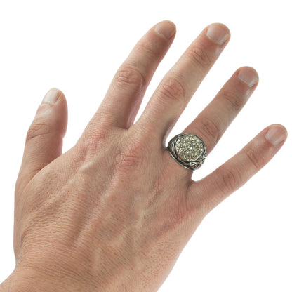 Vintage Men's Ring Clear Austrian Crystals 18k White or Yellow Gold Electroplated Made in USA by PVD Vintage Jewelry