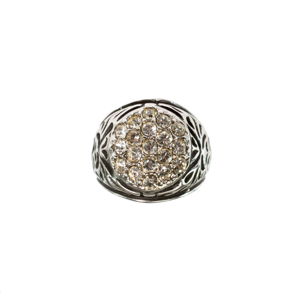 Vintage Men's Ring Clear Austrian Crystals 18k White or Yellow Gold Electroplated Made in USA by PVD Vintage Jewelry