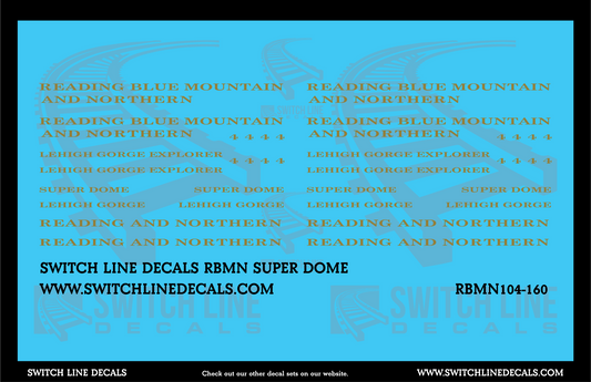 N Scale Reading Blue Mountain and Northern Super Dome Car Decal Set