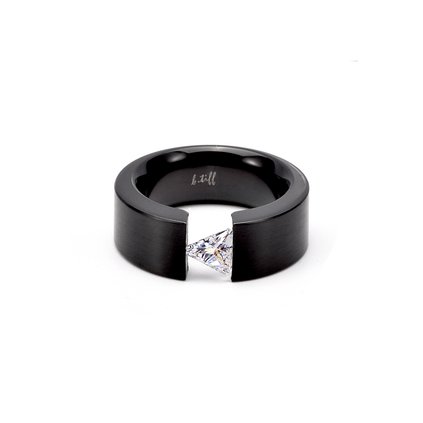 RG113B B.Tiff Black 1 ct Trillion Cut Solitaire Ring [Wide Band] by B.Tiff New York