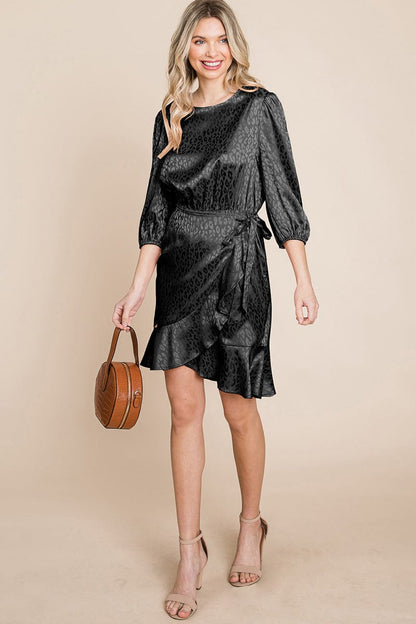 Satin Leopard Print Ruffle Hem Dress by RolyPoly Apparel