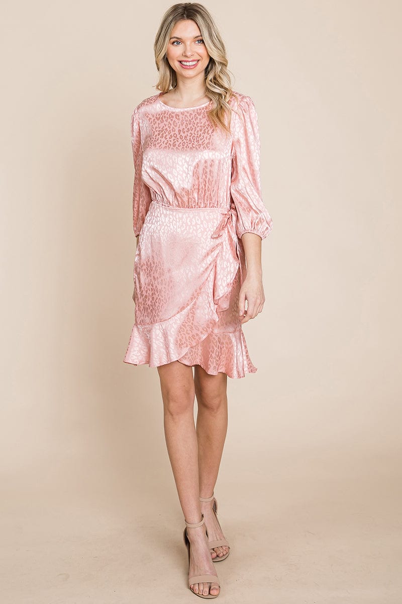Satin Leopard Print Ruffle Hem Dress by RolyPoly Apparel