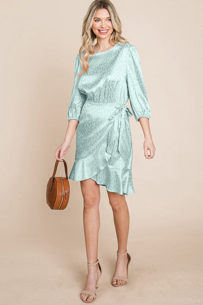 Satin Leopard Print Ruffle Hem Dress by RolyPoly Apparel
