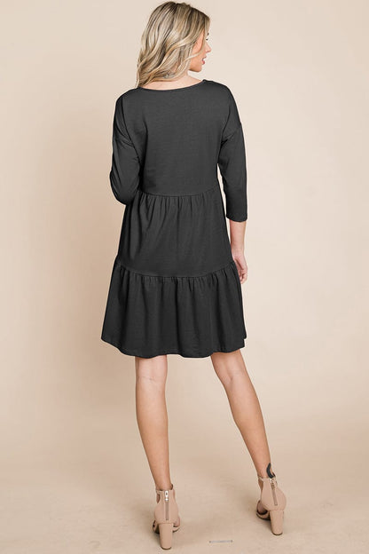 V neck Button Front Tiered Babydoll dress by RolyPoly Apparel