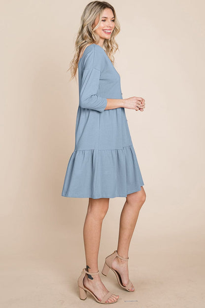 V neck Button Front Tiered Babydoll dress by RolyPoly Apparel