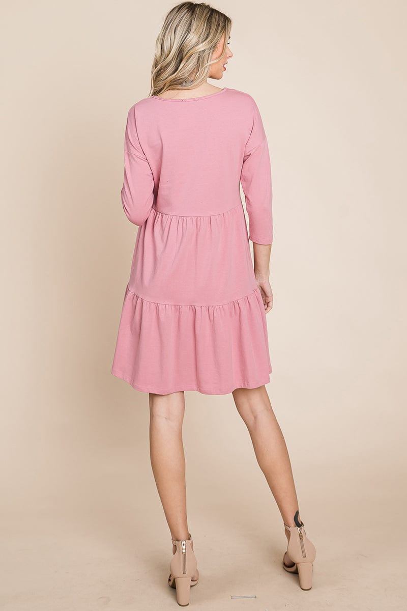 V neck Button Front Tiered Babydoll dress by RolyPoly Apparel