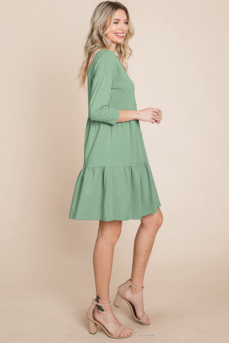 V neck Button Front Tiered Babydoll dress by RolyPoly Apparel