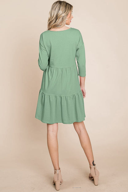 V neck Button Front Tiered Babydoll dress by RolyPoly Apparel