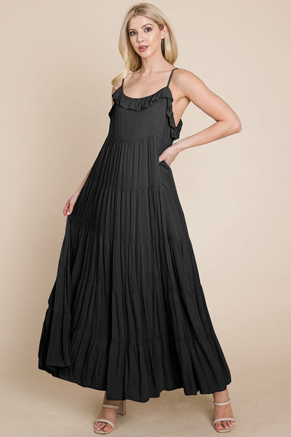 Tiered Tie Strap Cami Maxi Dress by RolyPoly Apparel
