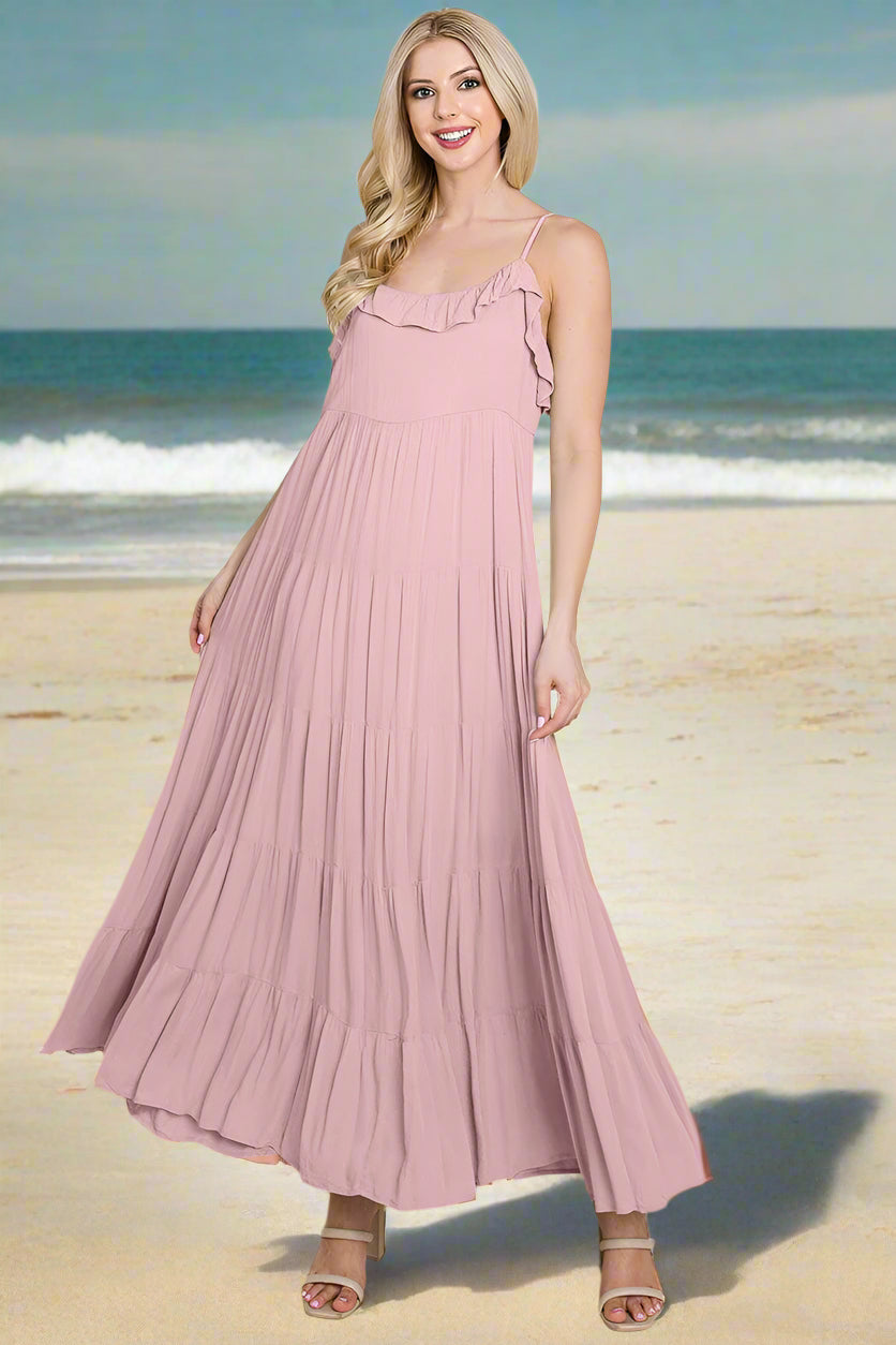 Tiered Tie Strap Cami Maxi Dress by RolyPoly Apparel
