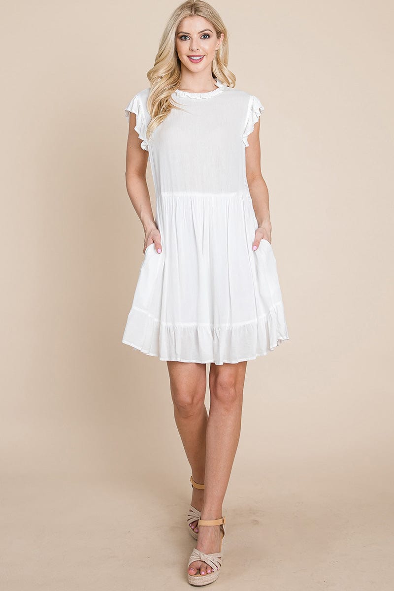 Ruffled Sleeveless Babydoll dress with pockets by RolyPoly Apparel