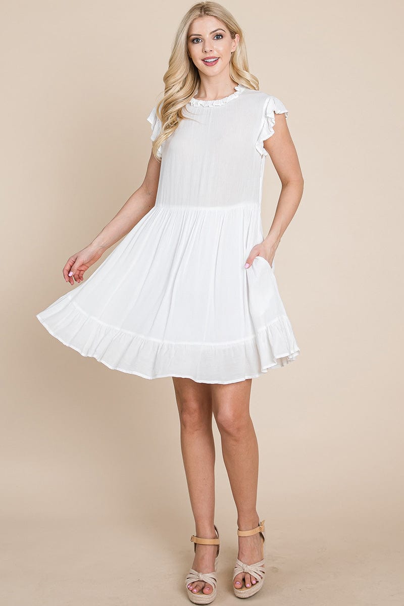 Ruffled Sleeveless Babydoll dress with pockets by RolyPoly Apparel