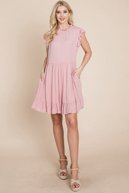 Ruffled Sleeveless Babydoll dress with pockets by RolyPoly Apparel