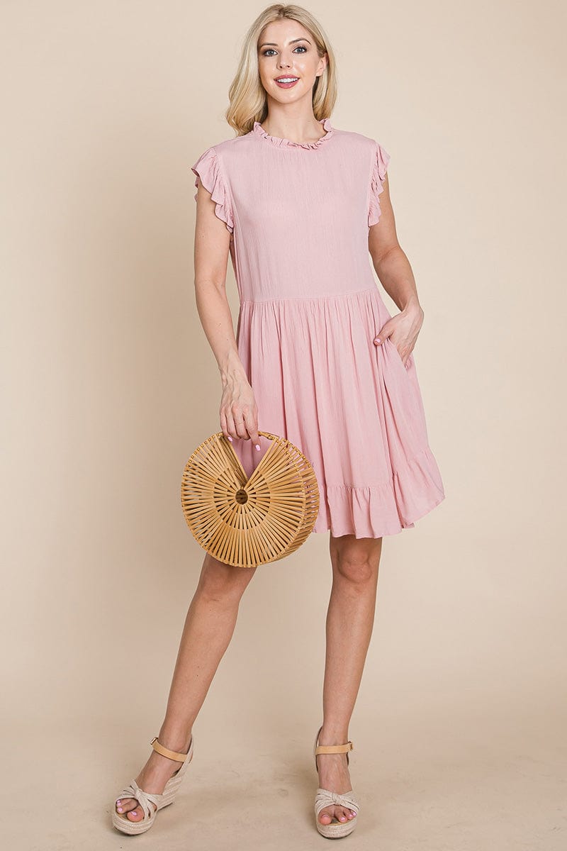 Ruffled Sleeveless Babydoll dress with pockets by RolyPoly Apparel