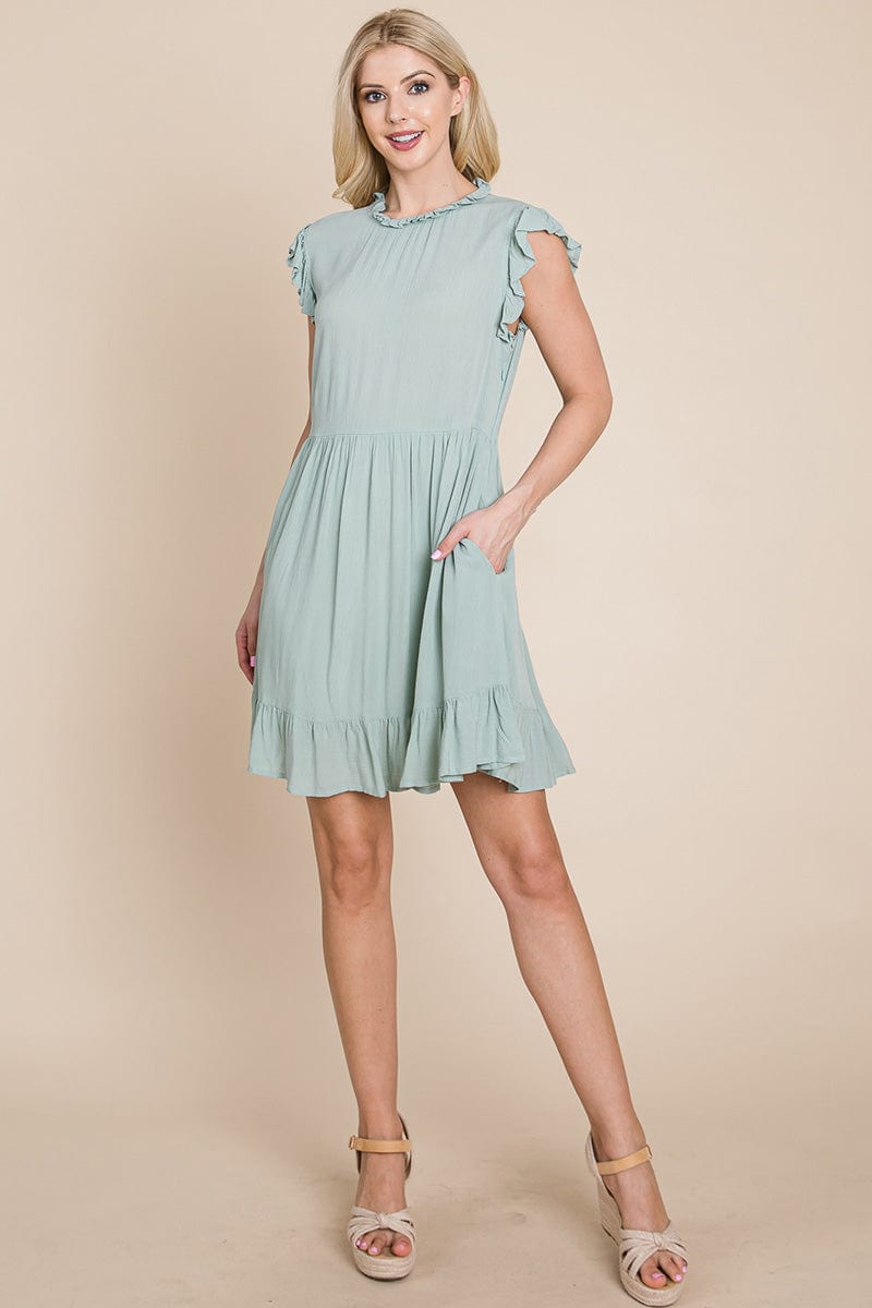 Ruffled Sleeveless Babydoll dress with pockets by RolyPoly Apparel
