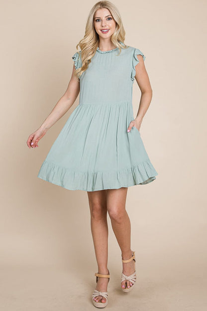 Ruffled Sleeveless Babydoll dress with pockets by RolyPoly Apparel