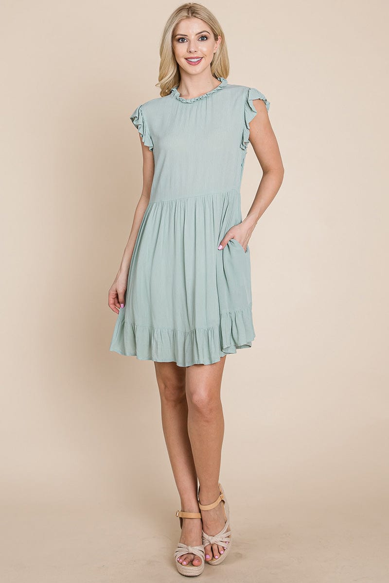 Ruffled Sleeveless Babydoll dress with pockets by RolyPoly Apparel