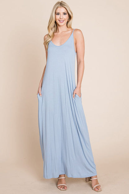 Light Cami Strap Pocketed Jersey Maxi Dress by RolyPoly Apparel
