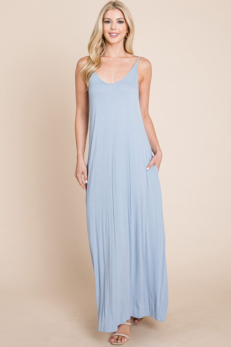 Light Cami Strap Pocketed Jersey Maxi Dress by RolyPoly Apparel