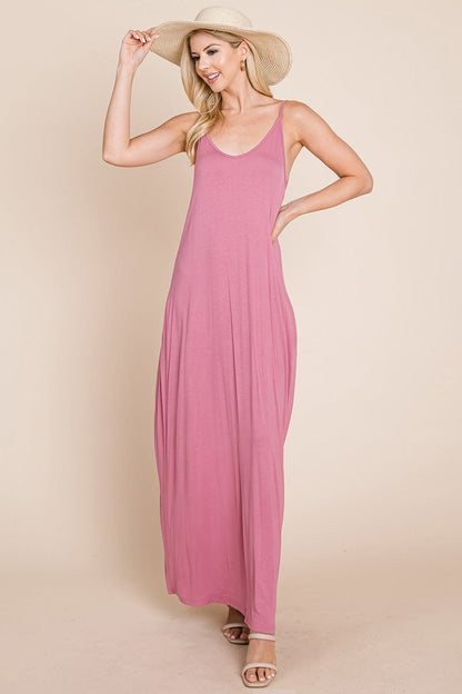 Light Cami Strap Pocketed Jersey Maxi Dress by RolyPoly Apparel
