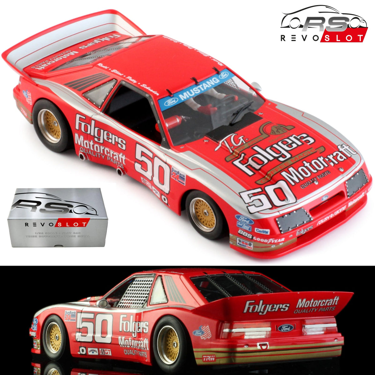 Revoslot Ford Mustang GTO Folgers/Motorcraft 1/32 Slot Car RS0318