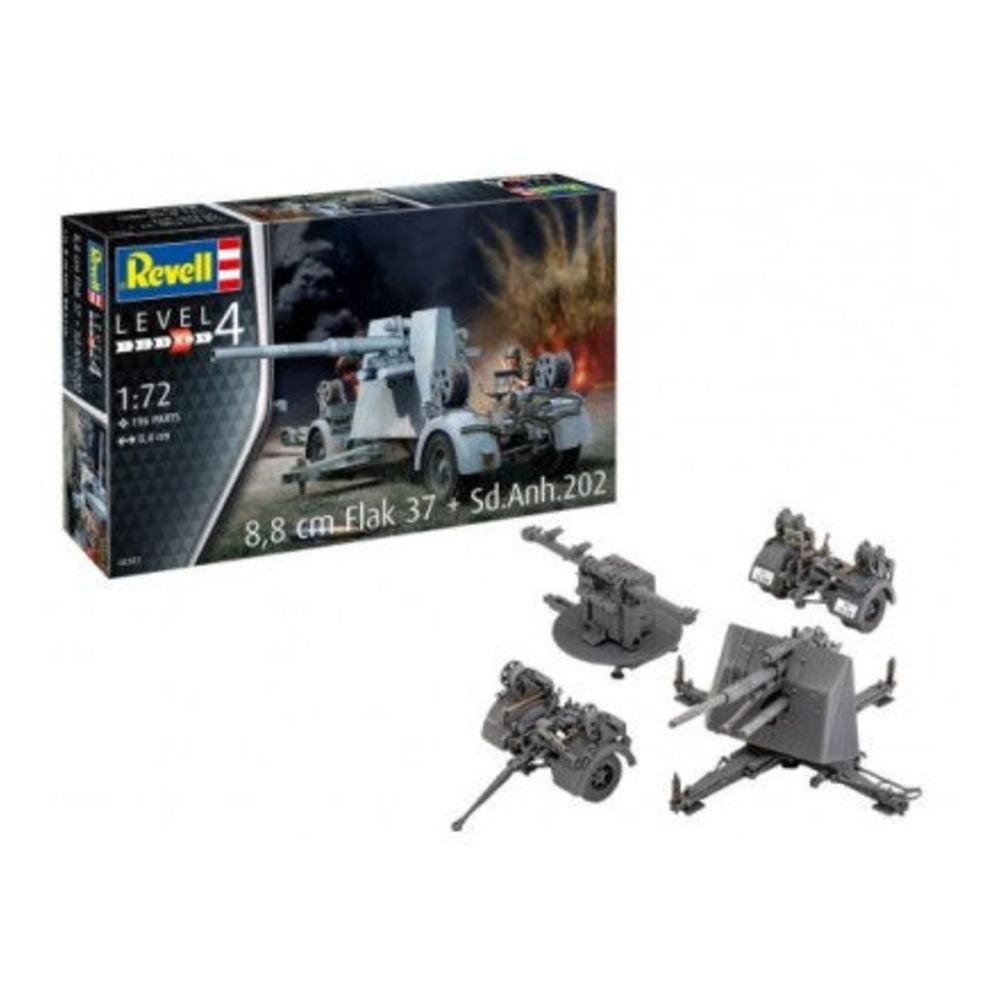 Revell 3325 1/72 8,8cm Flak 37 Gun & SdAnh202 Trailer