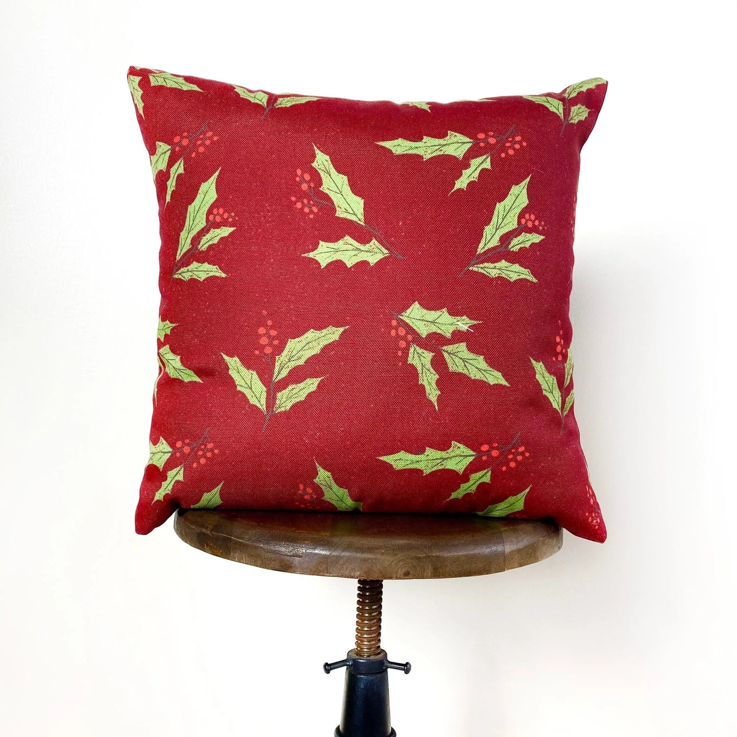 Red Happy Holiday Wreath Throw Pillow Cover | Rustic Christmas Decor | Christmas Gift | Home Decor Christmas | Decorative Pillows for Couch by UniikPillows