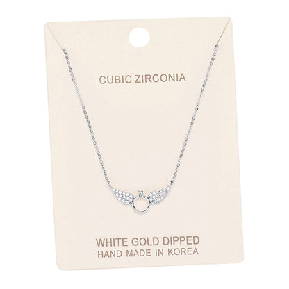 White Gold Dipped Cubic Zirconia Wings Pendant Necklace by Madeline Love