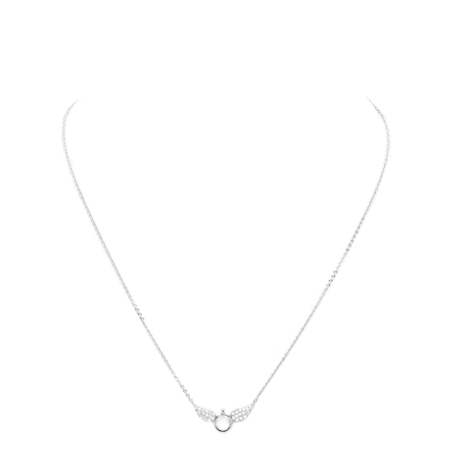 White Gold Dipped Cubic Zirconia Wings Pendant Necklace by Madeline Love