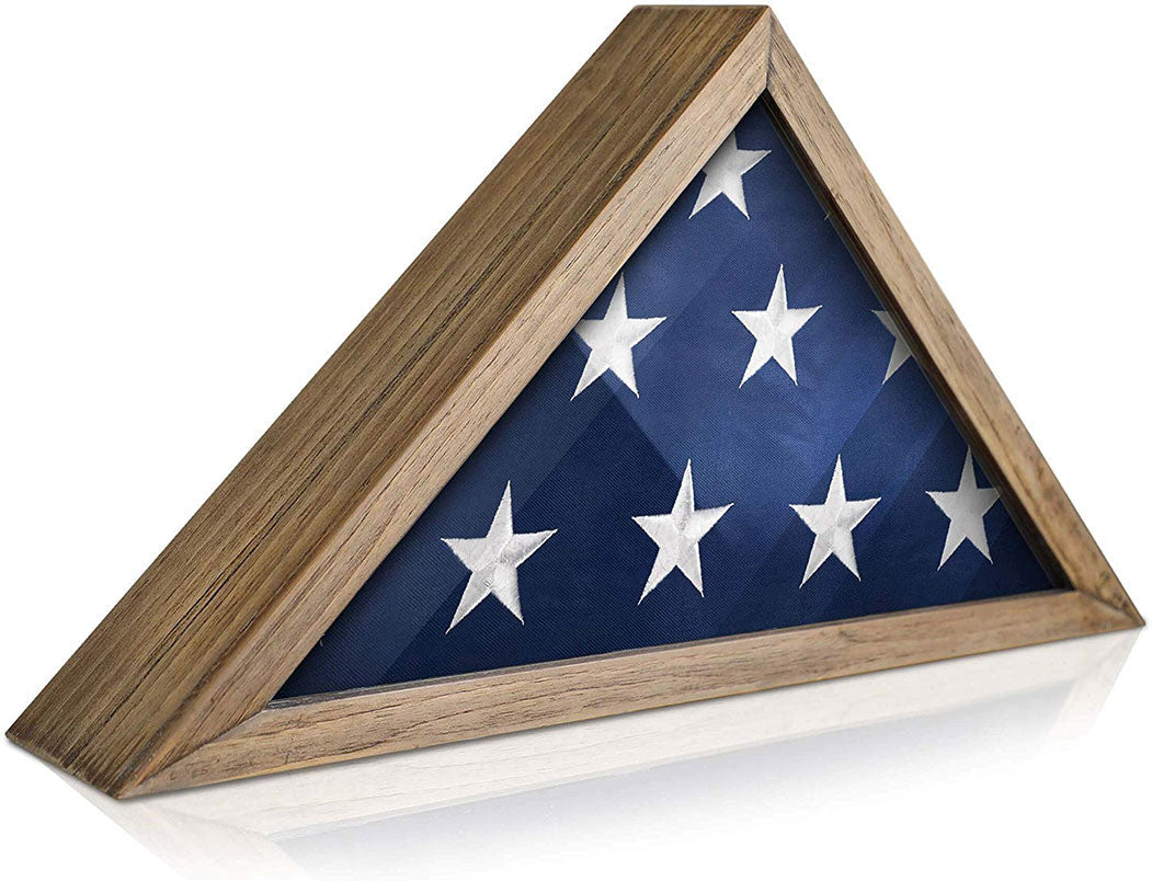 Rustic Flag Case - SOLID WOOD Military Flag Display Case for 9.5 x 5