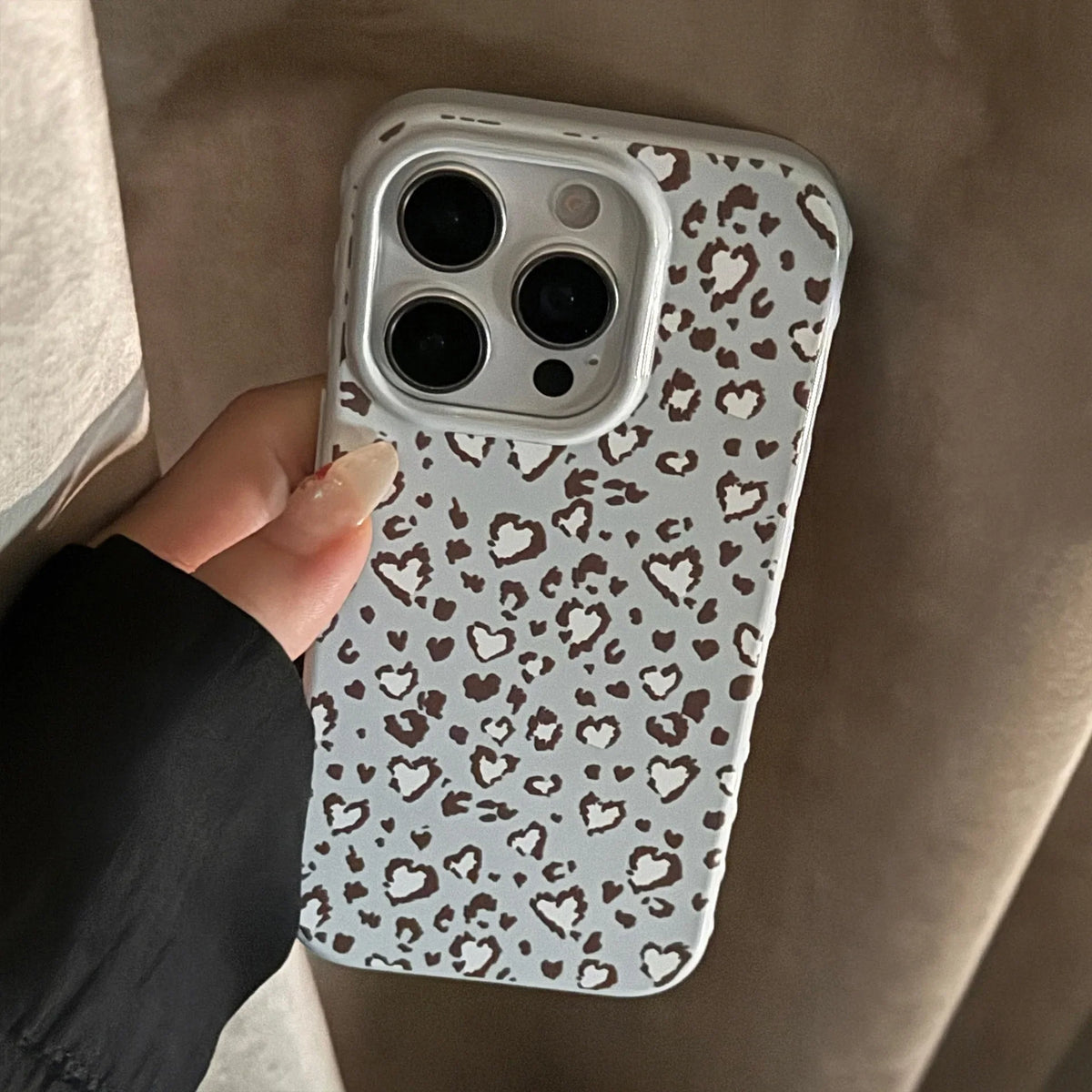 Stylish Retro Blue Leopard Print Love Heart Soft Phone Case For iPhone