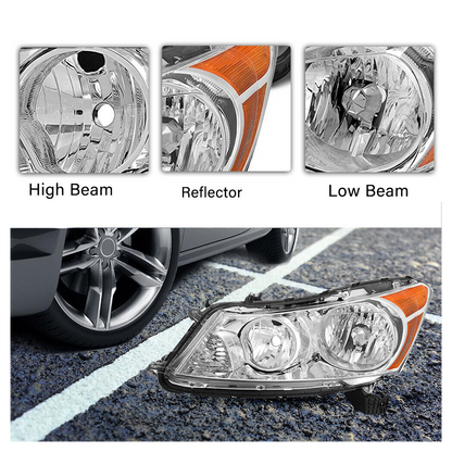 For 08-12 honda accord sedan chrome housing amber corner headlight head lamps