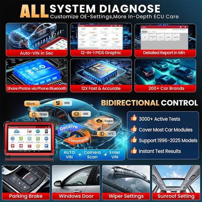 2025 LAUNCH X431 PRO3S+ V5.0 Car Diagnostic Tools 10.1' Auto OBD OBD2 Scanner CANFD DOIP Topology Map Bidirectional ECU Coding
