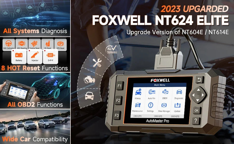 FOXWELL NT624 Elite OBD2 Scanner Car Diagnostic Scanner All Systems Code Reader SAS/Oil/EPB 8 Reset OBD2 Scanner Diagnostic Tool