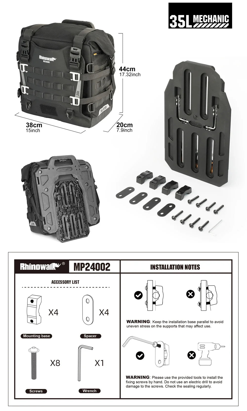 Rhinowalk Motorcycle Side Bag 35L Waterproof Quick Release Saddle Bag For BMW R1300GS R1250GS R1200GS S1000XR Motorbike Luggage
