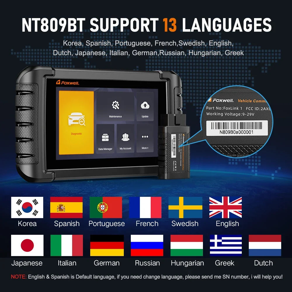 FOXWELL NT809BT OBD2 Bluetooth Automotive Scanner All System BiDirectional Scan Tool 30+ Reset OBD2 Code Reader Diagnostic Tool