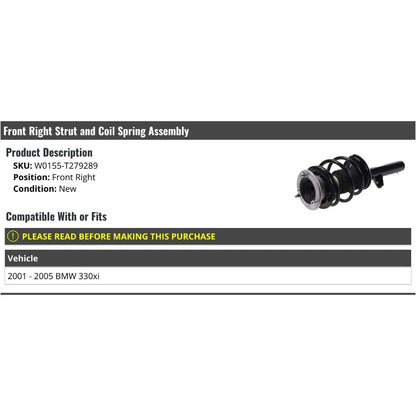 Front Right Passenger Side Strut and Coil Spring Assembly - Compatible with 2001-2005 BMW 330xi
