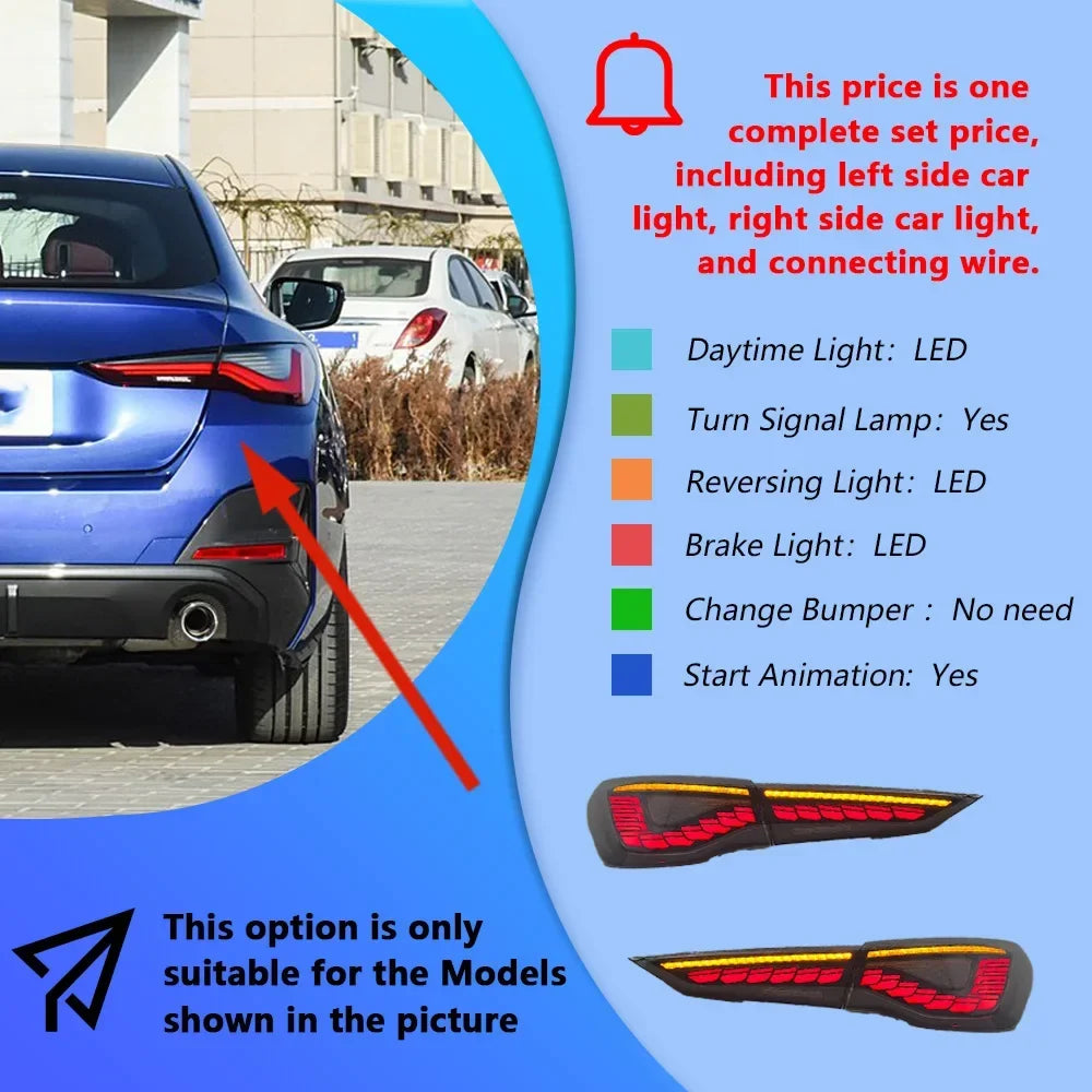 Car Taillights for Bmw 4 Series 2020-2023 Led Auto Back Lamps Assembly Upgrade Dragon Design Style Turn Signal Accessories