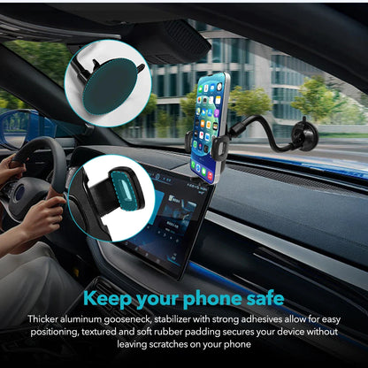 Mpow CA104 Universal Car Phone Mount Windshield Dashboard Car Phone Holder with Long Gooseneck for iPhone 14 15 Plus Samsung
