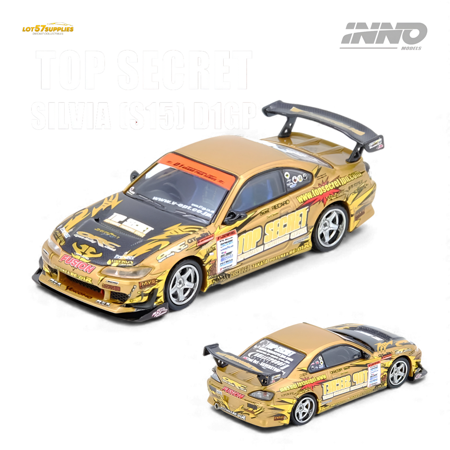(Pre-Order) INNO64 TOP SECRET Silvia S15 D1GP Champion 2004 - Gold 1:64