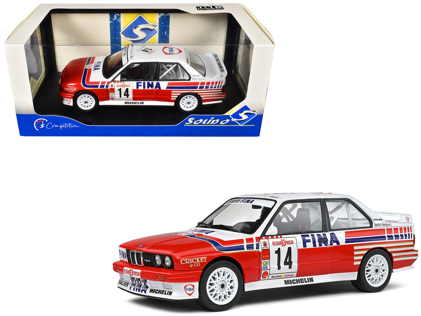 BMW E30 M3 #14 Marc Duez "Belgian Procar Championship" (1993) "Competition" Series 1/18 Diecast Model Car by Solido  free shipping USA
