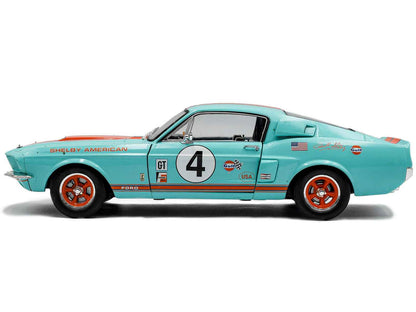 1967 Shelby GT500 #4 "Gulf Racing Tribute" Light Blue with Orange Stripes 1/18 Diecast Model Car by Solido