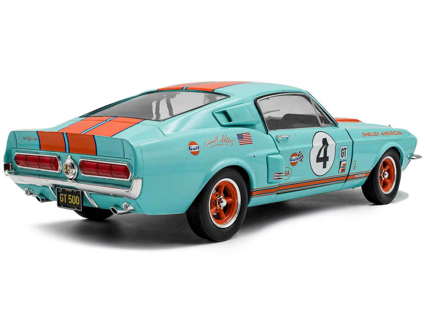 1967 Shelby GT500 #4 "Gulf Racing Tribute" Light Blue with Orange Stripes 1/18 Diecast Model Car by Solido