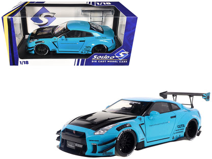 2023 Nissan GT-R (R35) Liberty Walk Body Kit 2.0 RHD (Right Hand Drive) Baby Blue with Carbon Hood 1/18 Diecast Model Car by Solido  free shipping USA