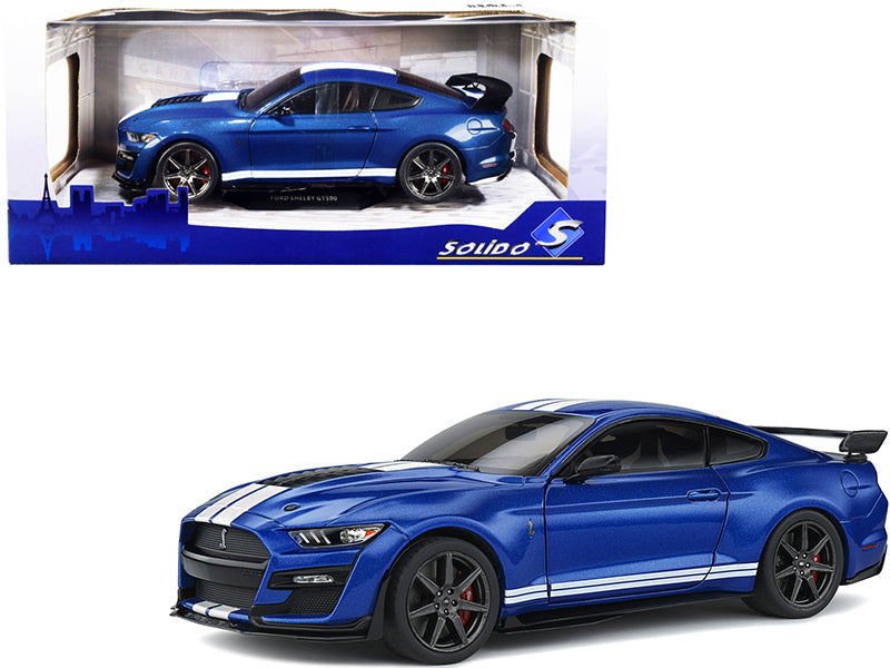 2020 Ford Mustang Shelby GT500 Fast Track Ford Performance Blue Metallic with White Stripes 1/18 Diecast Model Car by Solido  free shipping USA