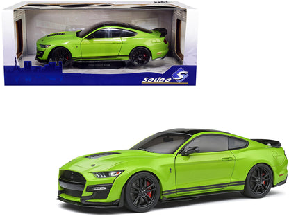 2020 Ford Mustang Shelby GT500 Grabber Lime Green Metallic with Black Top and Stripes 1/18 Diecast Model Car by Solido  free shipping USA
