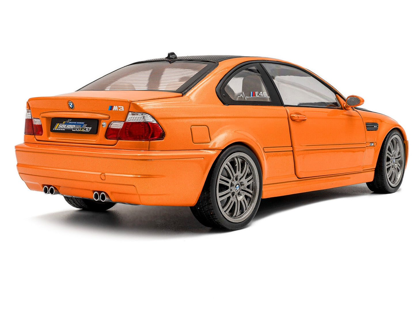 2000 BMW E46 M3 "Solido Works" Orange Metallic with Matt Black Hood and Carbon Top 1/18 Diecast Model Car by Solido