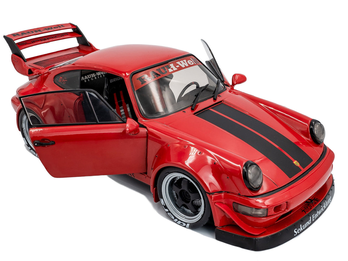 2024 RWB Bodykit "Taikano Kaishin" Red with Black Stripes 1/18 Diecast Model Car by Solido