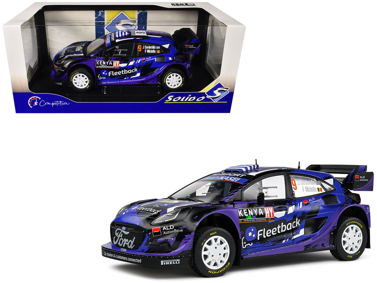 Ford Puma Rally1 Hybrid #9 Jourdan Serderidis - Frederic Miclotte "Safari Rally Kenya" (2022) "Competition" Series 1/18 Diecast Model Car by Solido  free shipping USA